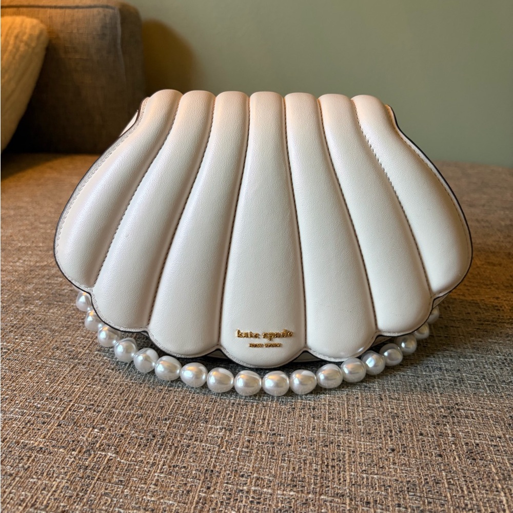 Kate Spade Cream Shell Clutch with Pearl Strap